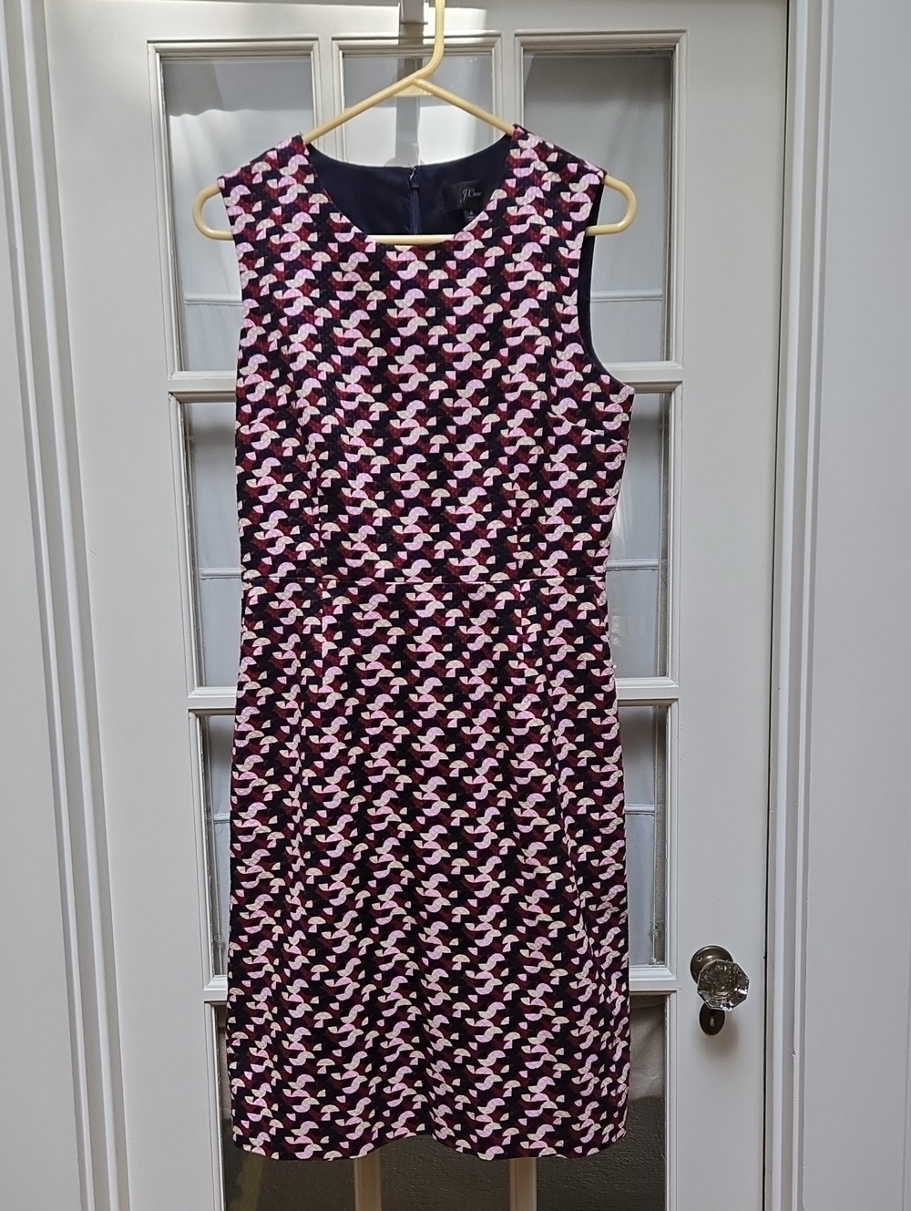 J. Crew Navy and Pink Geometric Sleeveless Shift Dress